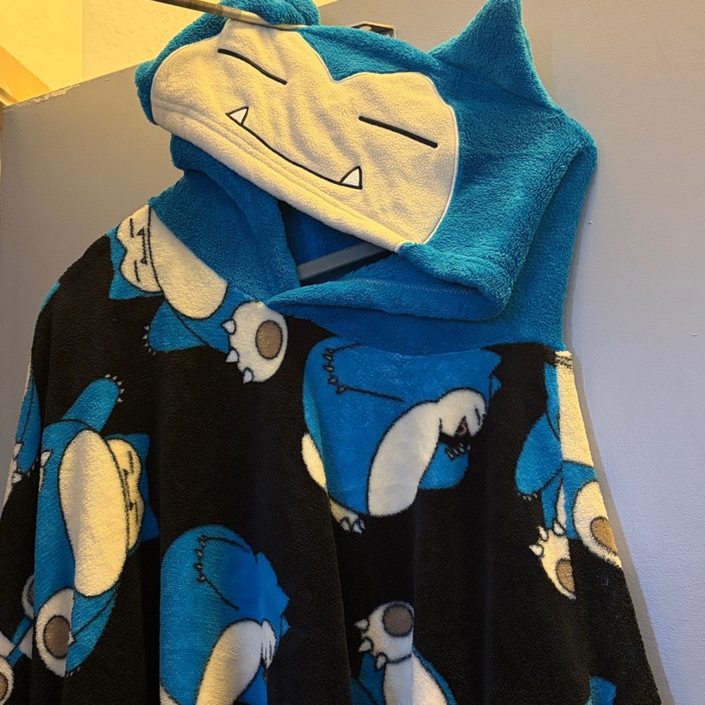 Blue and Black Snorlax Hooded Blanket